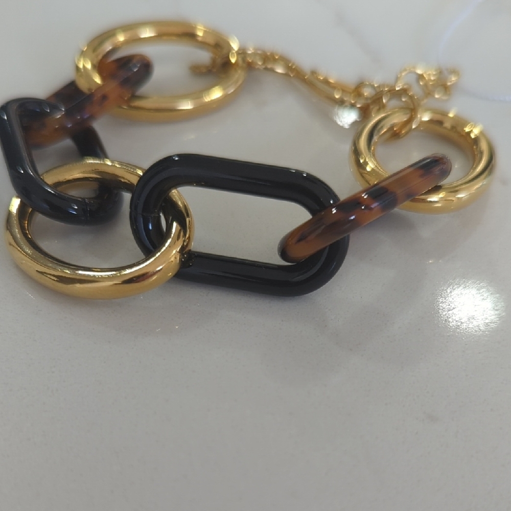 Ann Taylor Gold, Black and Tortoise Chain Link Bracelet - Picture 5 of 7